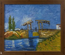 After Vincent Van Gogh: Waterway With Bridge, Oil On Board , Signed Vincent