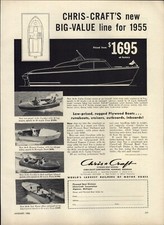 1955 PAPER AD Chris-Craft 21' Cabin Cruiser Cavalier Express Gay Paree Boat 