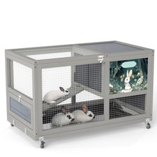 36'' Wood Rabbit Hutch Small Bunny Cage W/ Removable Tray&Roof In/Outdoor