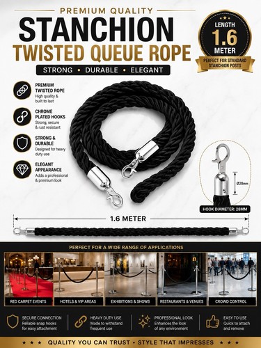 Black stanchion queue rope - queue,