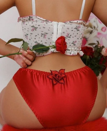 Red satin knickers floral - red,