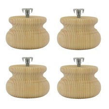 Set of 4 Wooden Pine Wood Bun Feet + M8 Bolt & 11mm T-Nut 83mm x 56mm high A4MBT