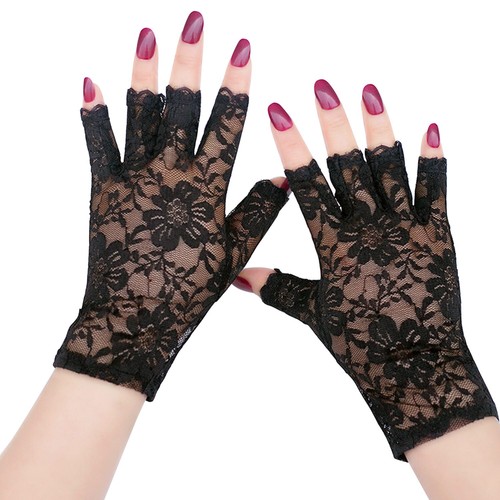 Black lace gloves new - lace,