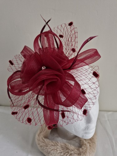 Burgundy dark red fascinator - red,
