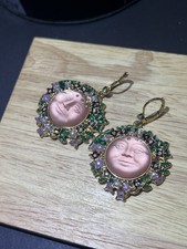 Kirks Folly Floral  Goddess’s  Pink Full Moon Face Earrings New