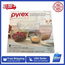Pyrex PASTEL Diff Colored Glass Mixing Bowl Set with Lids, 8-Pieces BRAND NEW!!