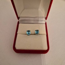 Created Aquamarine and diamond stud earrings in sterling silver