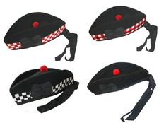 Scottish Wool Glengarry hat With Plume Hackle, Black Watch Piper's Hat Highlands