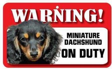 Long Haired Miniature Dachshund Sign - Laminated Card -  Beware Of Dog 20cmx12cm