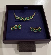 Monica Vinader Siren Green Onyx Climber Earrings & Necklace 18K Gold Vermeil 