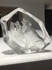 4x Mats Jonasson Cast Crystal Etched Sculptures Wolves Eagle Otter Reindeer VGC 