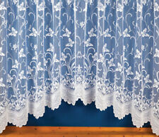 SPRING BUTTERFLY FLORAL WHITE NET CURTAIN JARDINIERES HEAVY SCALLOPED HEM