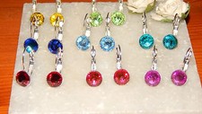 Silver Plated Milled Edge Drop Leveback Earrings & 8mm Resin Stone Choose Colour