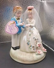 Josef Originals Wedding Here Comes The Bride Groom Ceramic Figurine