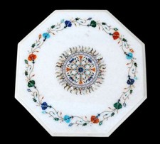 12" Marble Inlay Table Handmade PietraDura Floral Art Home Furniture