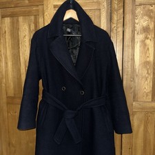 Women’s ZARA Wool-Blend Belted Double Breasted Coat Navy, Size S (fits UK 12–14)