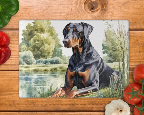 Doberman glass chopping board - doberman,