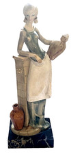 Depose  Italy 2012, Woman with Water Jug at Rest Figurine on Carrara Marble Base