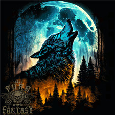 Moon and Wolf Fantasy Mens T-Shirt 100% Cotton