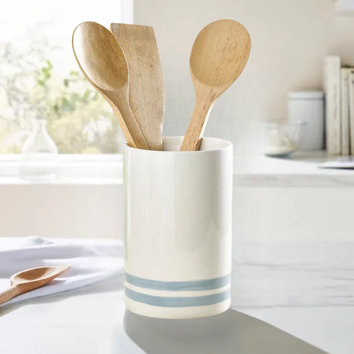 White ceramic utensil holder - white,