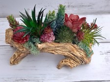 handmade gift faux succulent centrepiece in resin tree root anniversary gift