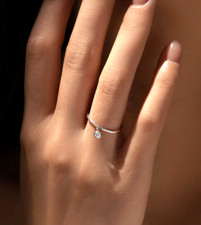 Real 0.1 ct MOISSANITE Dangly Charm 925 Sterling Silver Ring + Box Bezel Minimal