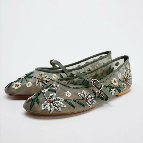 Zara embroidered ballet flats - embroidered,