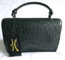 Vivienne Westwood Anglomania Small Black Embossed Leather Double Compartment Bag