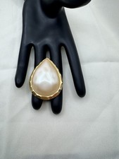 Vintage YVES SAINT LAURENT Large Teardrop Shaped Faux Pearl Brooch Pin Disigner