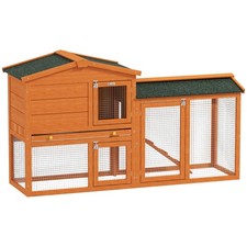 PawHut Rabbit Hutch, Guinea Pig Hutch 2 Tier w/ Run & Tray, Asphalt Roof