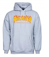 THRASHER "Flame Logo" Skateboard Hood Sweatshirt GREYS M L XL Hoodie REFB42B1