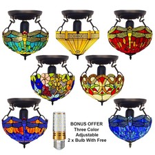 Tiffany Antique Style 16-Inch Ceiling Lamp Hand Art Shade Design 2x Bulbs Includ