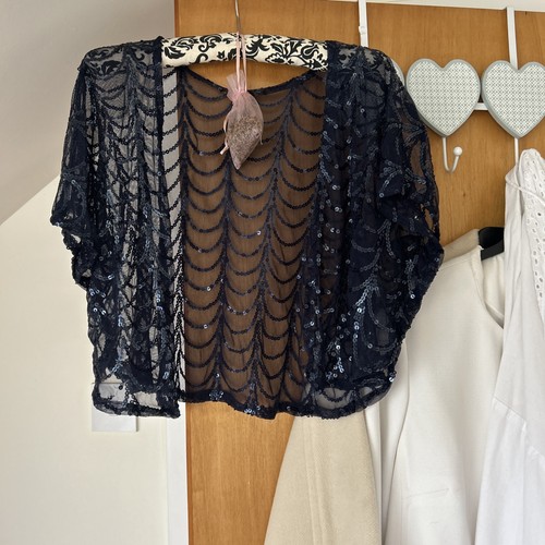 Navy sequinned shrug bolero - sequinned,
