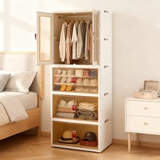 Folding Wardrobe Kids Baby Clothes Storage Cabinet Closet Organizer Hanging Rod