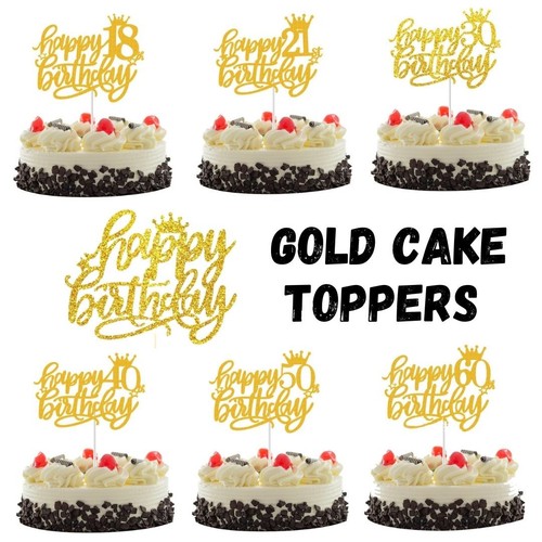 Gold glitter cake toppers - gold,