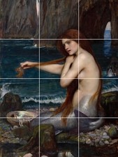 Tile Mural/Mosaic Ceramic Panel of A Mermaid William Waterhouse - Tile Mural