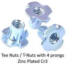 M4 M5 M6 M8 M10 FOUR PRONGED T NUTS CAPTIVE THREADED INSERTS FITS WOOD FURNITURE