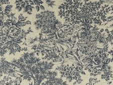 Vintage Linen Petite Toile BLUE Linen  Curtain Blind Upholstery Craft Fabric