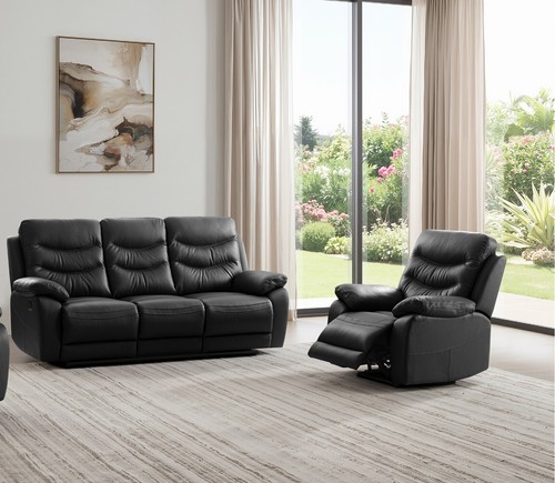 Black italian leather - leather, seater