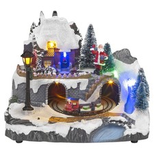 Animated Moving Santa Train Christmas Scene LED Light Up Winter Festive Village