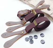 BDXJ214 Men's Unisex Adjustable Solid Plain Six Button Holes Suspenders Braces