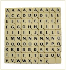 SCRABBLE TILES IVORY/BLACK LETTERS FULL SET 100 PIECES ART UK SELLER FAST SHIP