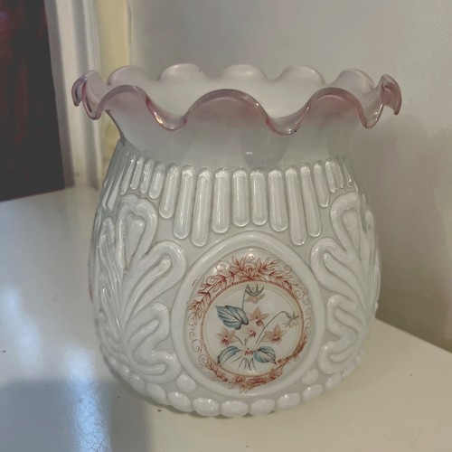 Two vintage floral milk - , glass
