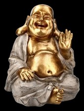 Laughing Buddha Figure with Raised Hand - Fantasy Feng Shui Meditation Decor