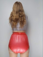 Red PVC Plastic Pants Adult DIAPER NAPPY Incontinence