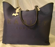 Radley London Liverpool Street Large Satchel Bag Black Leather/Canvas Tote EUC!