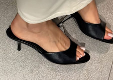 ZARA BLACK FAUX LEATHER SHOES MULES MID HEELS UK 6 EUR 39 US 8 NEW