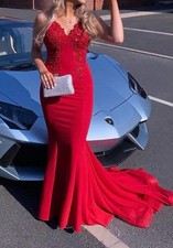 Red Pia Michi 11734 Lace Low Back Design Prom Dress Women's Size 8/US 4