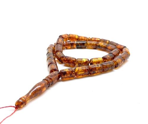 Antique amber tesbih barrel - amber,