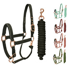 Derby Originals Rose Gold Reflective Safety Stable Horse Halters with Leads